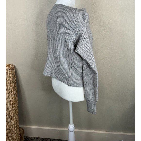 Superdown Cropped Sweater Size Small Heather Gray Boat Neck Ribbed Knit Pullover - Picture 6 of 14